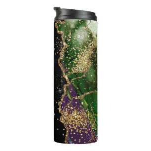 Trendy Personalised Green Gold Agate Marbled  Thermal Tumbler