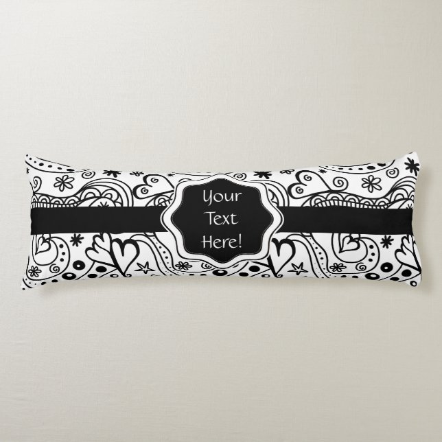 Trendy Personalised Hearts and Love Doodle Pattern Body Cushion (Front)
