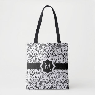 Trendy Personalised Hearts and Love Doodle Pattern Tote Bag