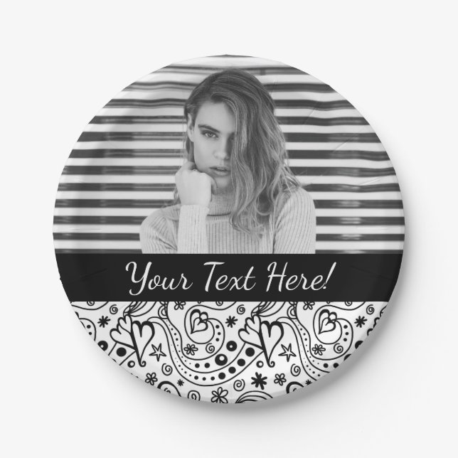 Trendy Personalised Hearts Love Monogram Pattern Paper Plate (Front)