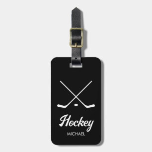 Trendy Personalised Hockey Player Name black Luggage Tag