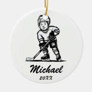 Trendy Personalised Hockey Player Name Ceramic Ornament