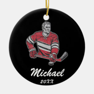 Trendy Personalised Hockey Player Name Ceramic Ornament