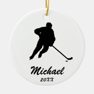Trendy Personalised Hockey Player Name Ceramic Ornament