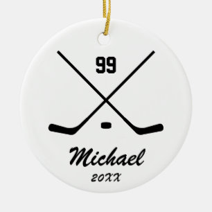 Trendy Personalised Hockey Player Name Number Ceramic Ornament