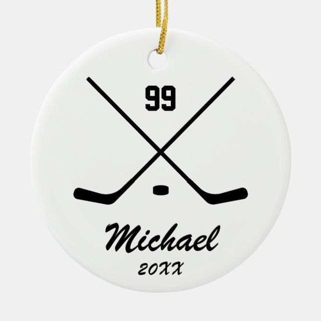 Trendy Personalised Hockey Player Name Number Ceramic Ornament (Front)