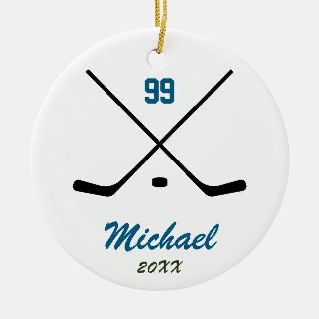 Trendy Personalised Hockey Player Name Number      Ceramic Ornament (Front)