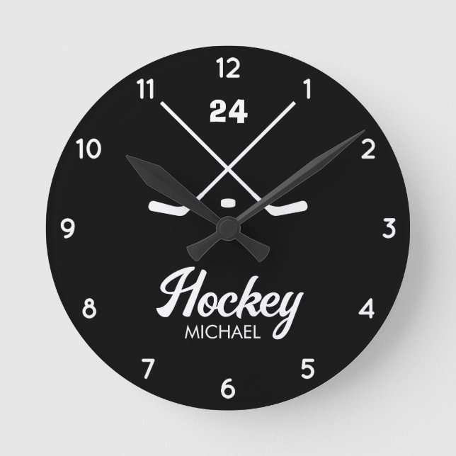 Trendy Personalised Hockey Player Name Number      Round Clock (Front)