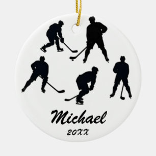 Trendy Personalised Hockey player silhouettes Ceramic Ornament