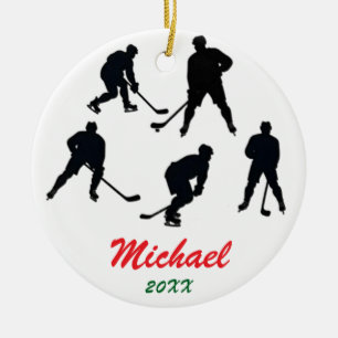 Trendy Personalised Hockey player silhouettes Ceramic Ornament