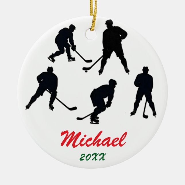 Trendy Personalised Hockey player silhouettes      Ceramic Ornament (Front)