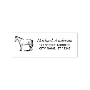 Trendy Personalised Horse Return Address Rubber Stamp