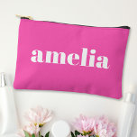 Trendy Personalised Hot Pink Accessory Pouch<br><div class="desc">Cute cosmetic accessory bag featuring your name or initials monogrammed in a popular large white font on a trendy hot pink background. You can adjust the size of the font in the design tool for shorter or longer names. Perfect gift for your bridesmaids and bachelorette party guests.</div>