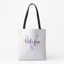 Trendy Personalised Lavender Monogram Tote Bag