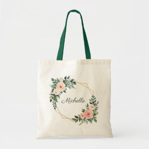 Trendy Personalised Name Botanical Gold Greenery Tote Bag