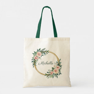 Trendy Personalised Name Botanical Gold Greenery Tote Bag