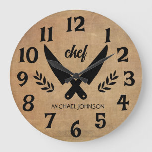 Trendy Personalised name chef Brown  Large Clock