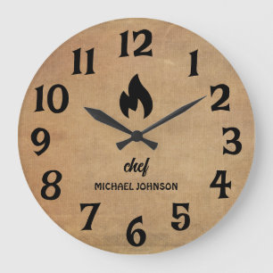 Trendy Personalised name chef Brown Large Clock