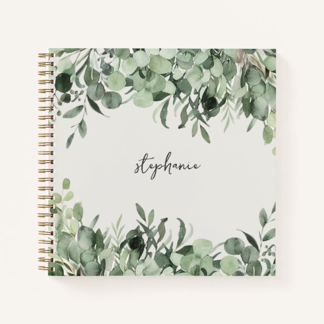 Trendy Personalised Name Eucalyptus Greenery       Notebook (Front)