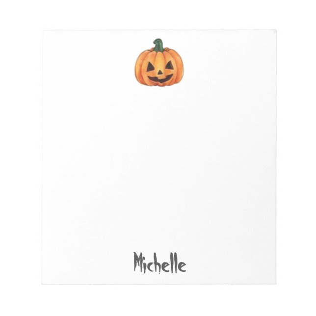 Trendy Personalised Name Halloween Theme Pumpkin  Notepad (Front)