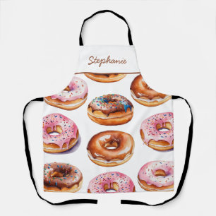 Trendy Personalised Name Watercolor Doughnut Patte Apron