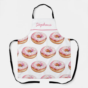 Trendy Personalised Name Watercolor Doughnut Patte Apron