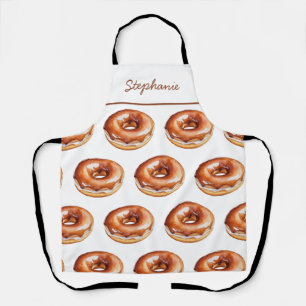 Trendy Personalised Name Watercolor Doughnut Patte Apron