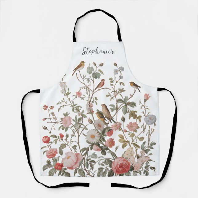 Trendy  Personalised Name wildflowers & birds      Apron (Front)