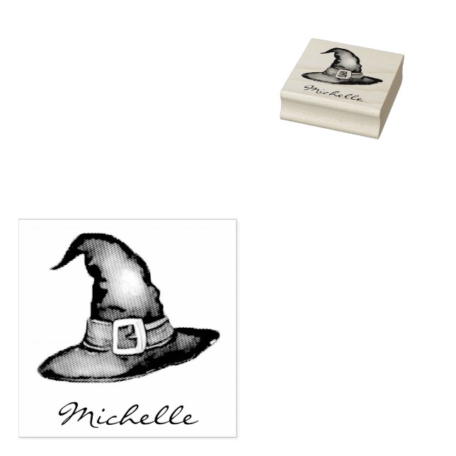 Trendy Personalised Name Witch Hat  Halloween      Rubber Stamp (Stamped)
