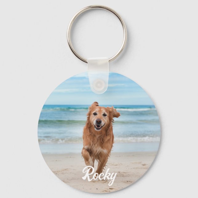 Trendy Personalised Pet Photo and Text Dog Lover   Key Ring (Front)