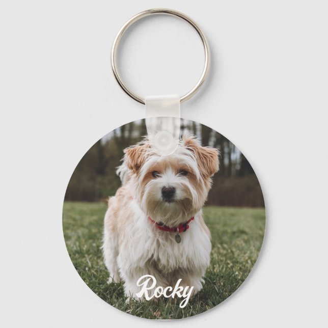 Trendy Personalised Pet Photo and Text Dog Lover   Key Ring (Front)