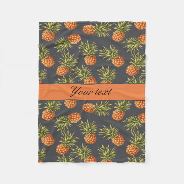 Trendy Personalised Pineapple Fleece Blanket (Front)