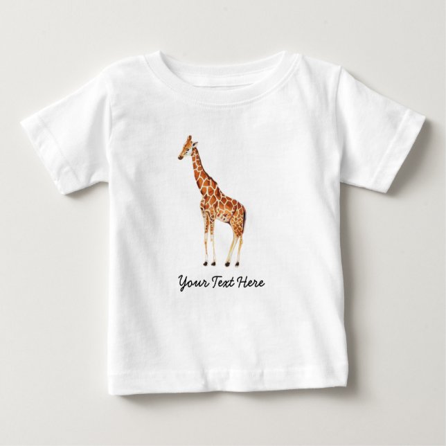 Trendy Personalised Safari Animal cute Giraffe     Baby T-Shirt (Front)
