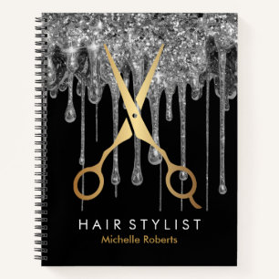 Trendy Personalised silver Glitter Hairstylis Notebook