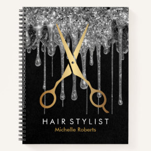 Trendy Personalised silver Glitter Hairstylis Notebook