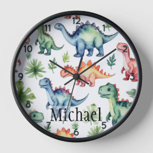 Trendy Personalised watercolor dinosaur pattern Clock