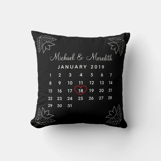Trendy Personalised Wedding Anniversary Calendar Cushion (Front)