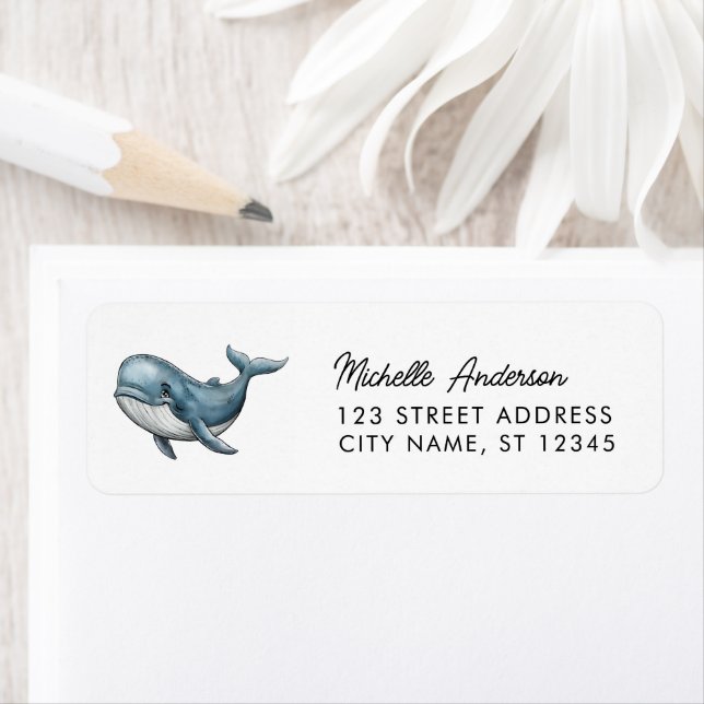Trendy Personalised Whale  Return Address Label (Insitu)