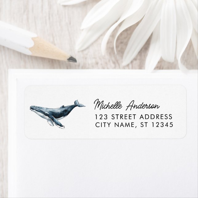 Trendy Personalised Whale  Return Address Label (Insitu)