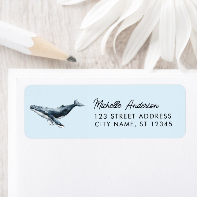 Trendy Personalised Whale  Return Address Label (Insitu)