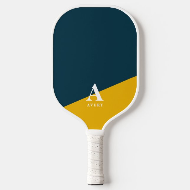 Trendy Personalised Youthful Blue Yellow Design Pickleball Paddle (Front)