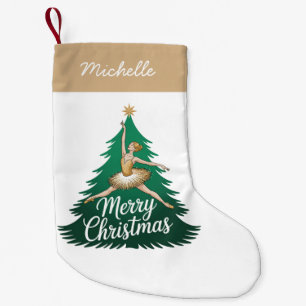 Trendy Personalized Ballerina Christmas Tree Gold Small Christmas Stocking
