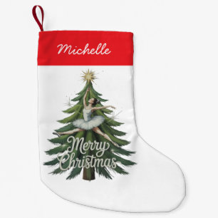 Trendy Personalized Ballerina Christmas Tree Small Christmas Stocking
