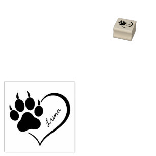 Trendy Personalized Dog Pet Paw Heart Print        Rubber Stamp