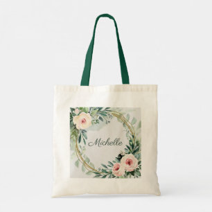 Trendy Personalized Name Botanical Gold Greenery   Tote Bag