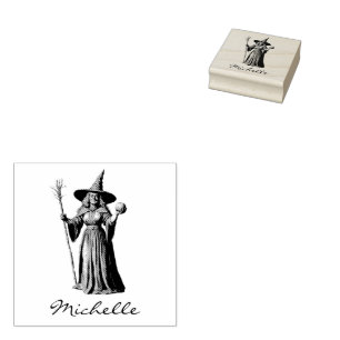 Trendy Personalized Name witch Halloween Rubber Stamp
