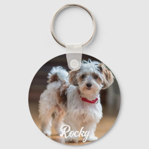 Trendy Personalized Pet Photo and Text Dog Lover Key Ring