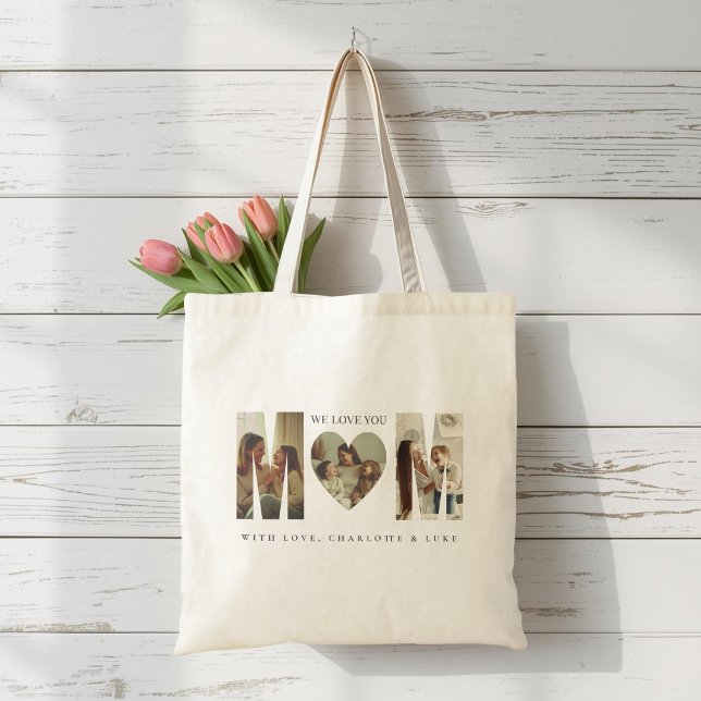 Trendy Personalized Photo WE LOVE YOU Mom Tote Bag (Creator Uploaded)