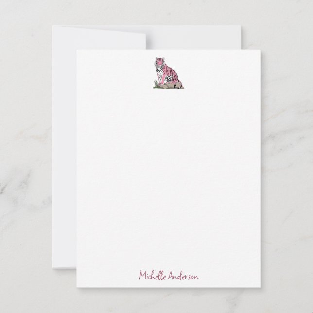 Trendy Personalized Pink Tiger Stationery  Card (Front)