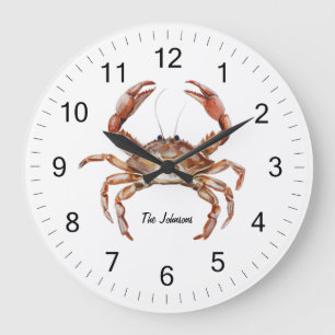 Trendy Personalized Watercolor Crab Summer Beach   Large Clock
